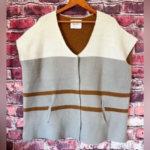 Sita Murt Spanish Knit Colorblock Striped Poncho Vest Sweater OS